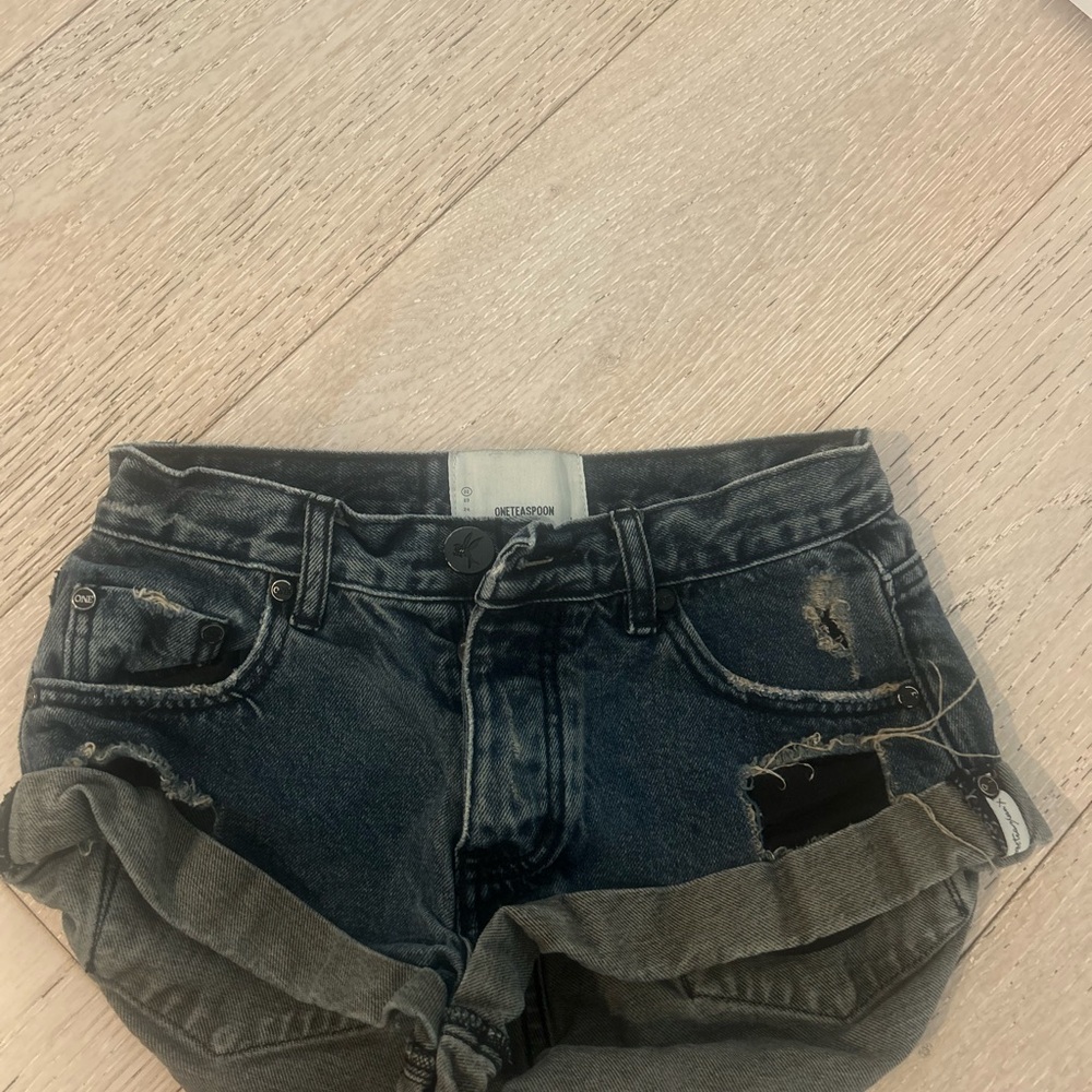 One Teaspoon Blue Distressed Jean Shorts